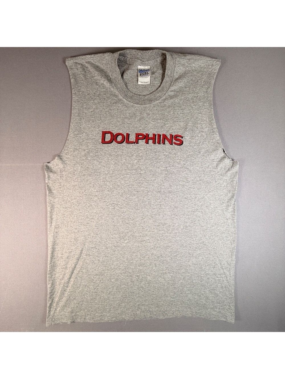 VTG Miami Dolphins Sleeveless Shirt Mens L Gray Embroidered NFL Muscle Tank